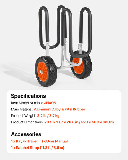 VEVOR Kayak Cart, 150 lbs Load Capacity, Stand Up Paddle Board Trolley with 10-inch Solid Rubber Tires & Kickstands, Paddle Board Carrier with Ratchet Strap for Paddleboard & Surfboard Transport - CZSPHTTC10INP1Q50001V0 - view 8