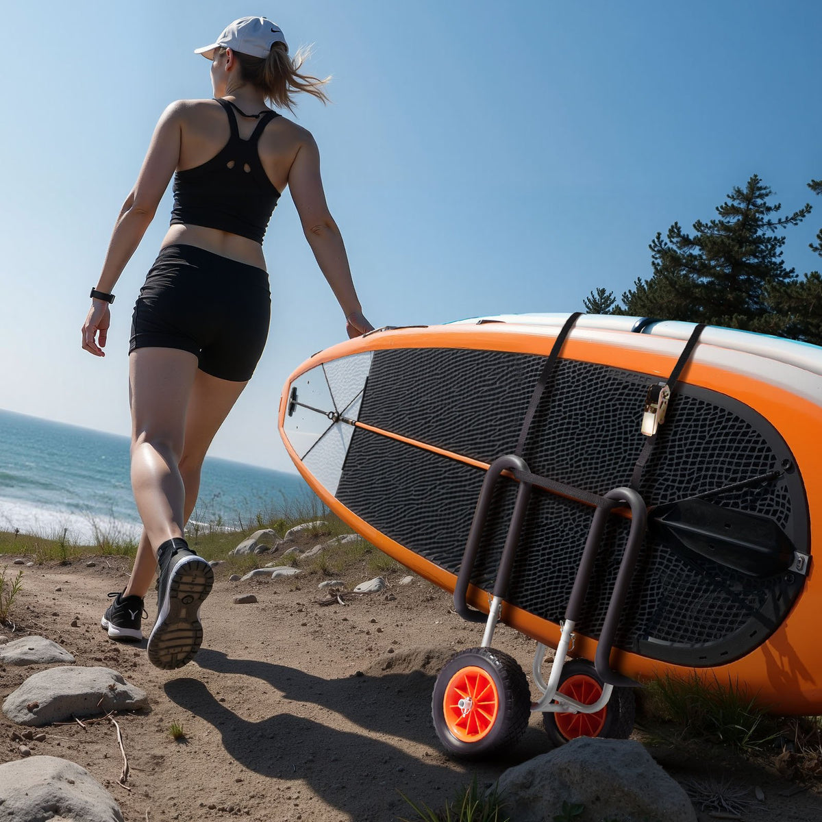 VEVOR Kayak Cart, 150 lbs Load Capacity, Stand Up Paddle Board Trolley with 10-inch Solid Rubber Tires & Kickstands, Paddle Board Carrier with Ratchet Strap for Paddleboard & Surfboard Transport - CZSPHTTC10INP1Q50001V0 - view 9