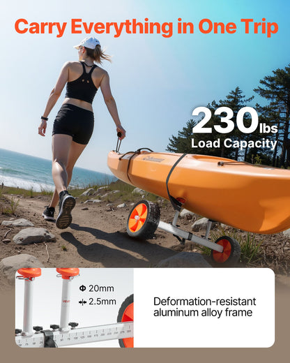 VEVOR Kayak Cart, 230 lbs Load Capacity, Canoe Cart Dolly with 10-inch Solid PU Tires & Kickstand, Assembles & Disassembles Within Seconds, Paddle Board Trolley for Kayaks, Canoes, Paddleboards - CZSPHTTC10INTL5QS001V0 - view 3
