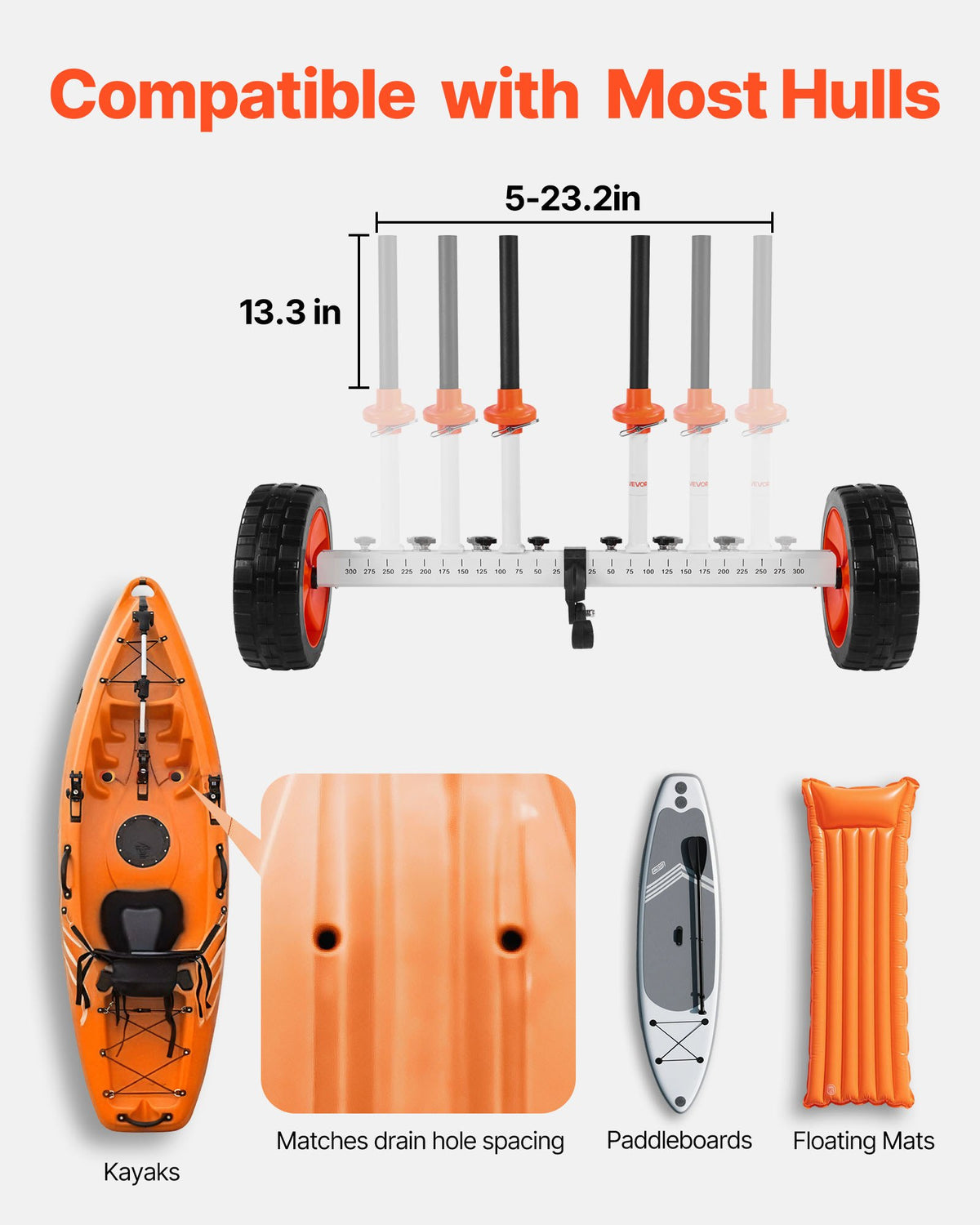 VEVOR Kayak Cart, 230 lbs Load Capacity, Canoe Cart Dolly with 10-inch Solid PU Tires & Kickstand, Assembles & Disassembles Within Seconds, Paddle Board Trolley for Kayaks, Canoes, Paddleboards - CZSPHTTC10INTL5QS001V0 - view 6