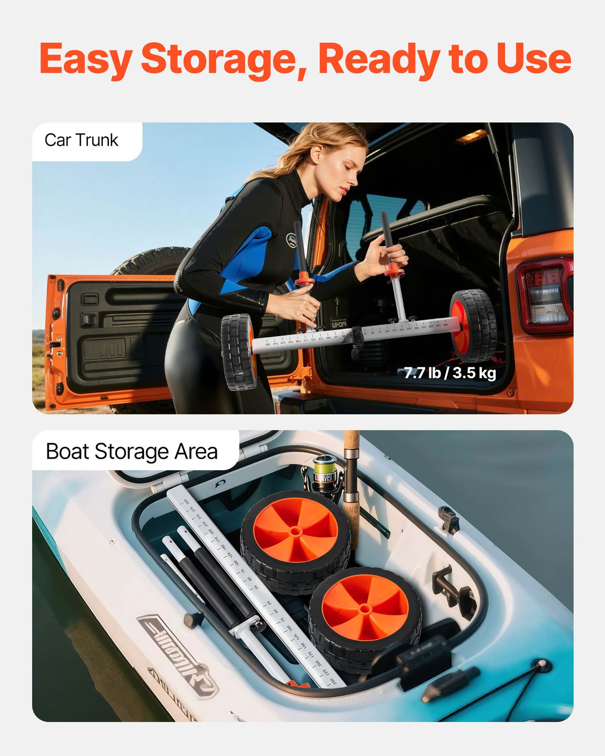 VEVOR Kayak Cart, 230 lbs Load Capacity, Canoe Cart Dolly with 10-inch Solid PU Tires & Kickstand, Assembles & Disassembles Within Seconds, Paddle Board Trolley for Kayaks, Canoes, Paddleboards - CZSPHTTC10INTL5QS001V0 - view 7
