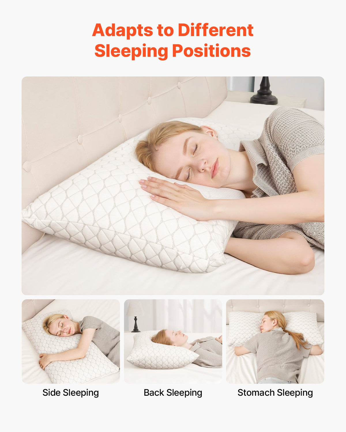 VEVOR Bed Pillow for Sleeping, King Size Luxury Quality Hotel Pillow with Memory Foam Fill, Supportive & Adjustable, Includes Natural Firber Pillowcase, Bedding for Back, Stomach and Side Sleepers - CZTJYMJZKING2GSDM001V0 - view 4