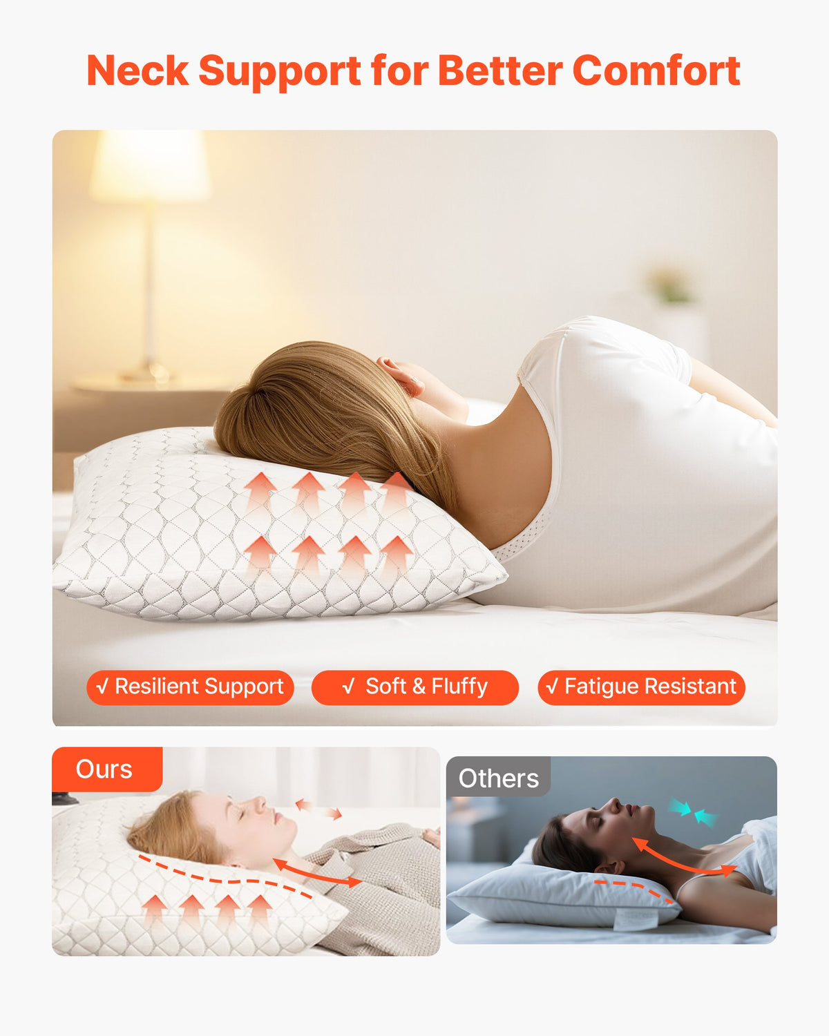VEVOR Bed Pillow for Sleeping, King Size Luxury Quality Hotel Pillow with Memory Foam Fill, Supportive & Adjustable, Includes Natural Firber Pillowcase, Bedding for Back, Stomach and Side Sleepers - CZTJYMJZKING2GSDM001V0 - view 5