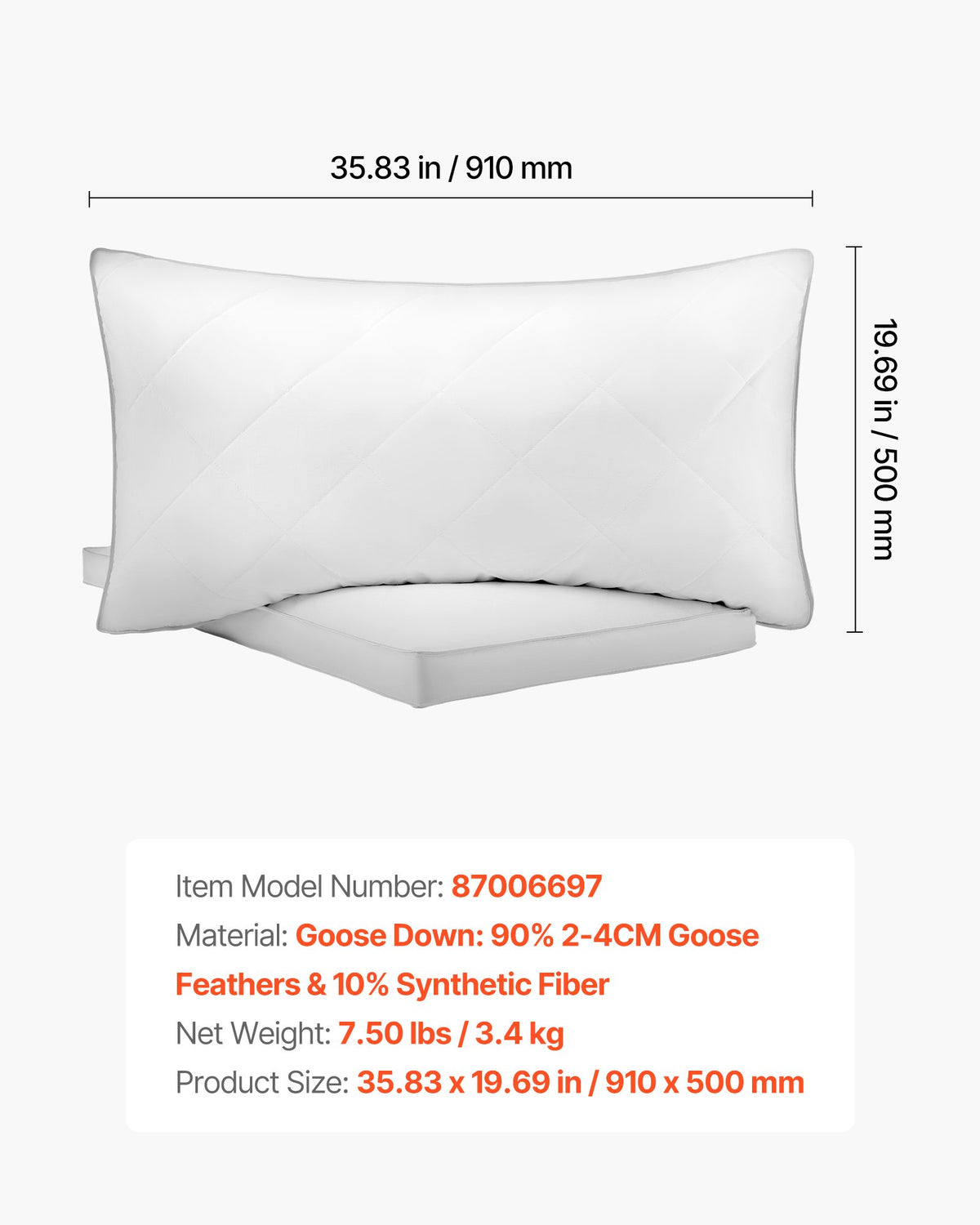 VEVOR Bed Pillows for Sleeping, Set of 2, King Size Luxury Quality Hotel Pillows with Original Down Alternative Filling, Supportive and Fluffy, Bedding for Back, Stomach and Side Sleepers, White - CZTYRKING2PCJ6MPX001V0 - view 8