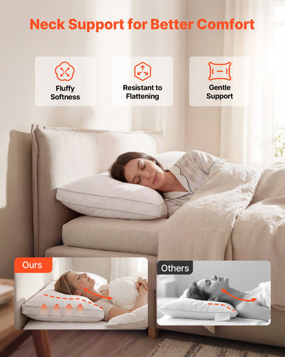 VEVOR Bed Pillows for Sleeping, Set of 2, Queen Size Luxury Quality Hotel Pillows with Original Down Alternative Filling, Supportive and Fluffy, Bedding for Back, Stomach and Side Sleepers, White - CZTYRQUEEN2PSQLSZ001V0 - view 5