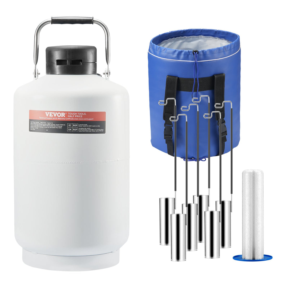 VEVOR Liquid Nitrogen Tank, 10 L Aluminum Alloy Liquid Nitrogen Container, LN2 Tank Dewar with 6 Canisters and Carry Bag with Straps, Cryogenic Tank for Beauty Industry, Semen Preservation, Scientific - CZXYDG10L000IEX2HV0 - view 1