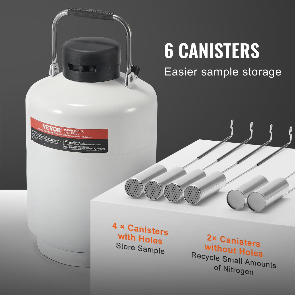 VEVOR Liquid Nitrogen Tank, 10 L Aluminum Alloy Liquid Nitrogen Container, LN2 Tank Dewar with 6 Canisters and Carry Bag with Straps, Cryogenic Tank for Beauty Industry, Semen Preservation, Scientific - CZXYDG10L000IEX2HV0 - view 6