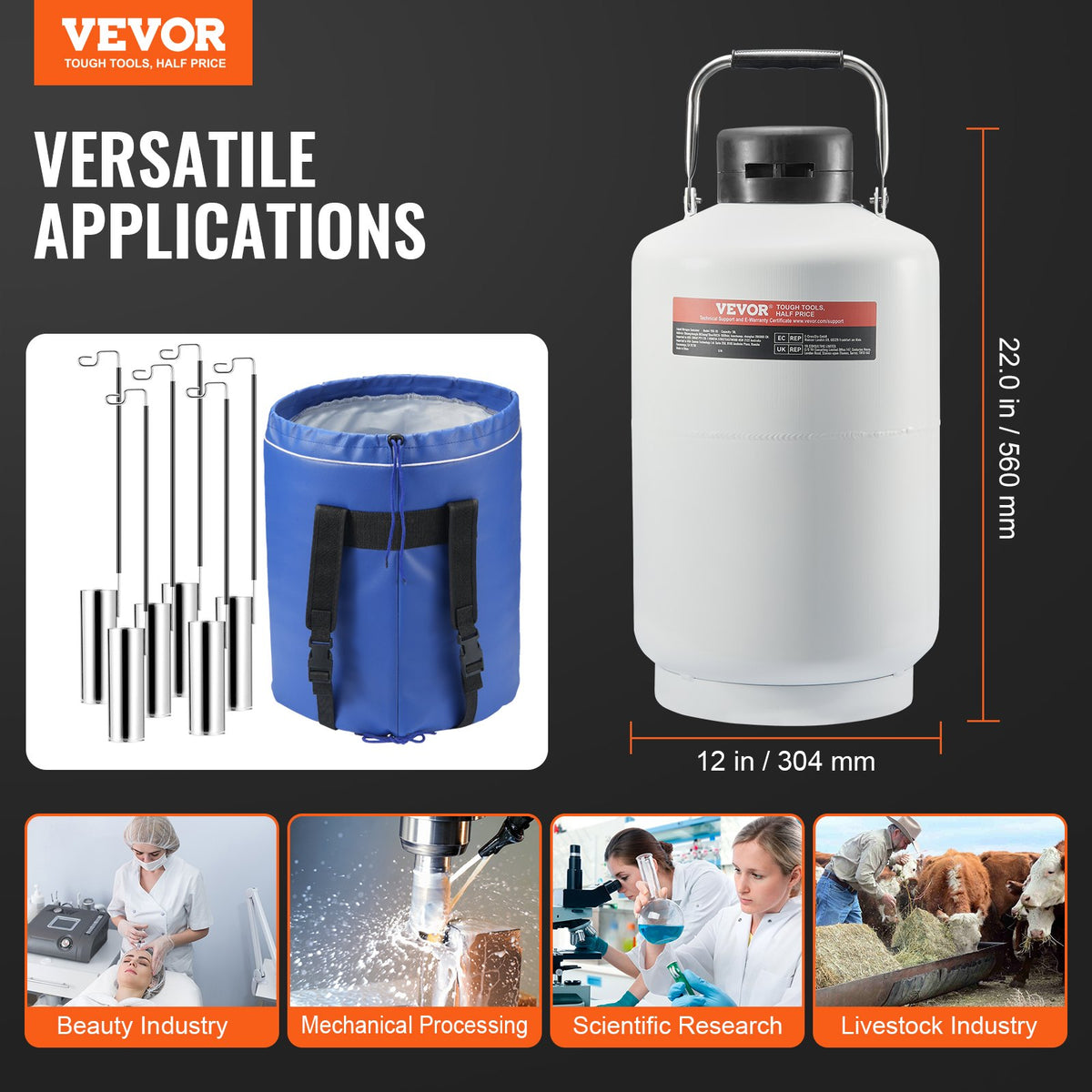 VEVOR Liquid Nitrogen Tank, 10 L Aluminum Alloy Liquid Nitrogen Container, LN2 Tank Dewar with 6 Canisters and Carry Bag with Straps, Cryogenic Tank for Beauty Industry, Semen Preservation, Scientific - CZXYDG10L000IEX2HV0 - view 8