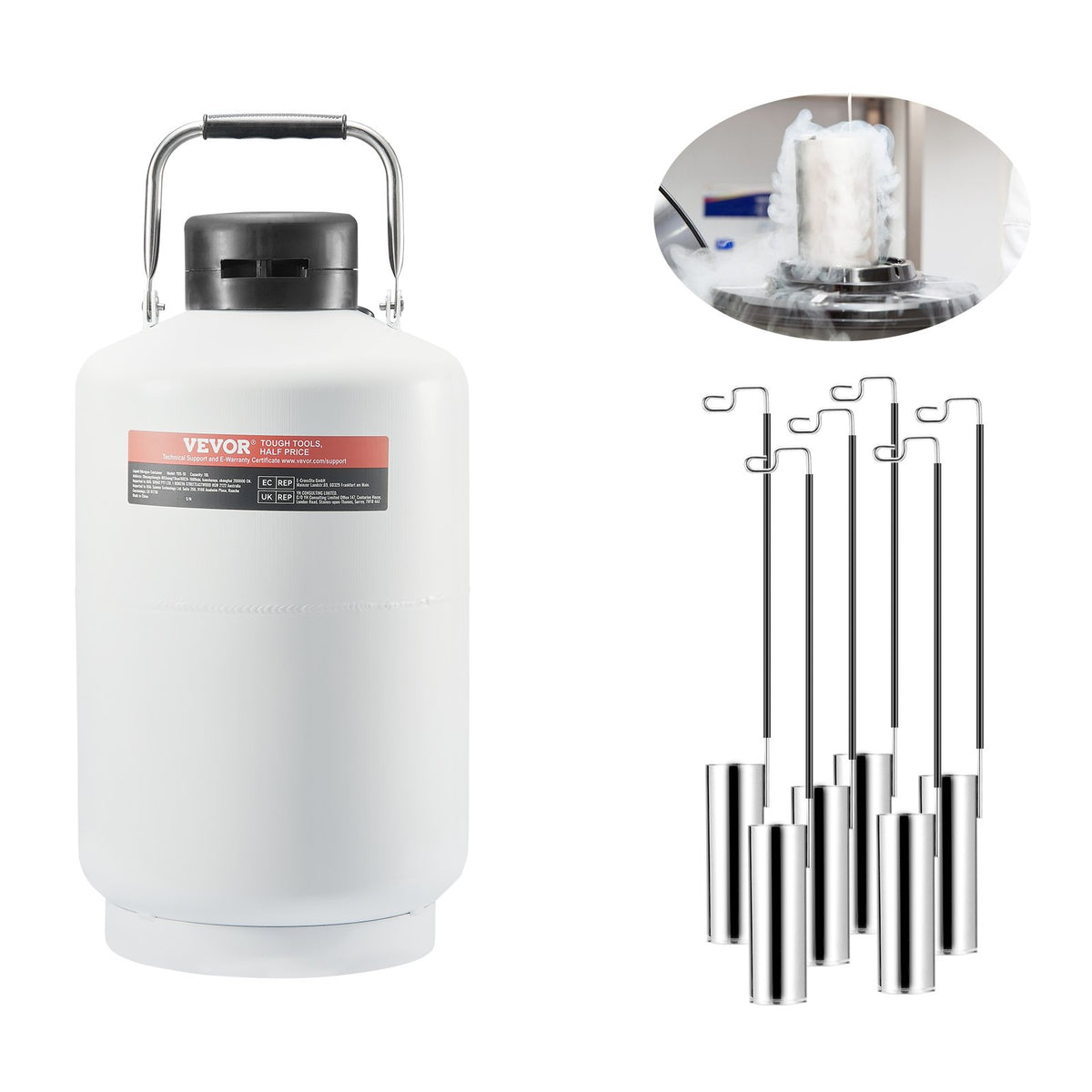 VEVOR Liquid Nitrogen Tank, 10 L Aluminum Alloy Liquid Nitrogen Container, LN2 Tank Dewar with 6 Canisters and Carry Bag with Straps, Cryogenic Tank for Beauty Industry, Semen Preservation, Scientific - CZXYDG10L000IEX2HV0 - view 10