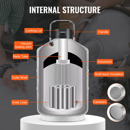 VEVOR Liquid Nitrogen Tank, 3 L Aluminum Alloy Liquid Nitrogen Container, LN2 Tank Dewar with 6 Canisters and Carry Bag with Straps, Cryogenic Tank for Beauty Industry, Semen Preservation, Scientific - CZXYDG3L0000R0BDWV0 - view 5