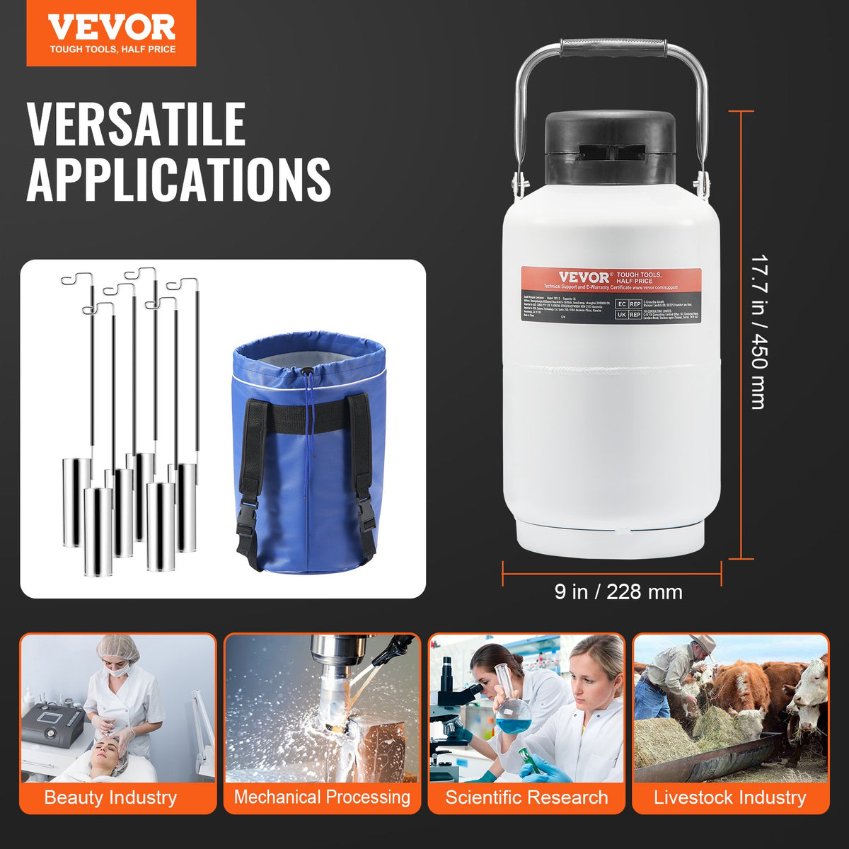 VEVOR Liquid Nitrogen Tank, 3 L Aluminum Alloy Liquid Nitrogen Container, LN2 Tank Dewar with 6 Canisters and Carry Bag with Straps, Cryogenic Tank for Beauty Industry, Semen Preservation, Scientific - CZXYDG3L0000R0BDWV0 - view 8