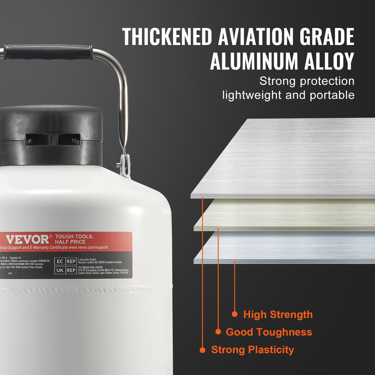 VEVOR Liquid Nitrogen Tank, 6 L Aluminum Alloy Liquid Nitrogen Container, LN2 Tank Dewar with 6 Canisters and Carry Bag with Straps, Cryogenic Tank for Beauty Industry, Semen Preservation, Scientific - CZXYDG6L0000TE0TXV0 - view 4