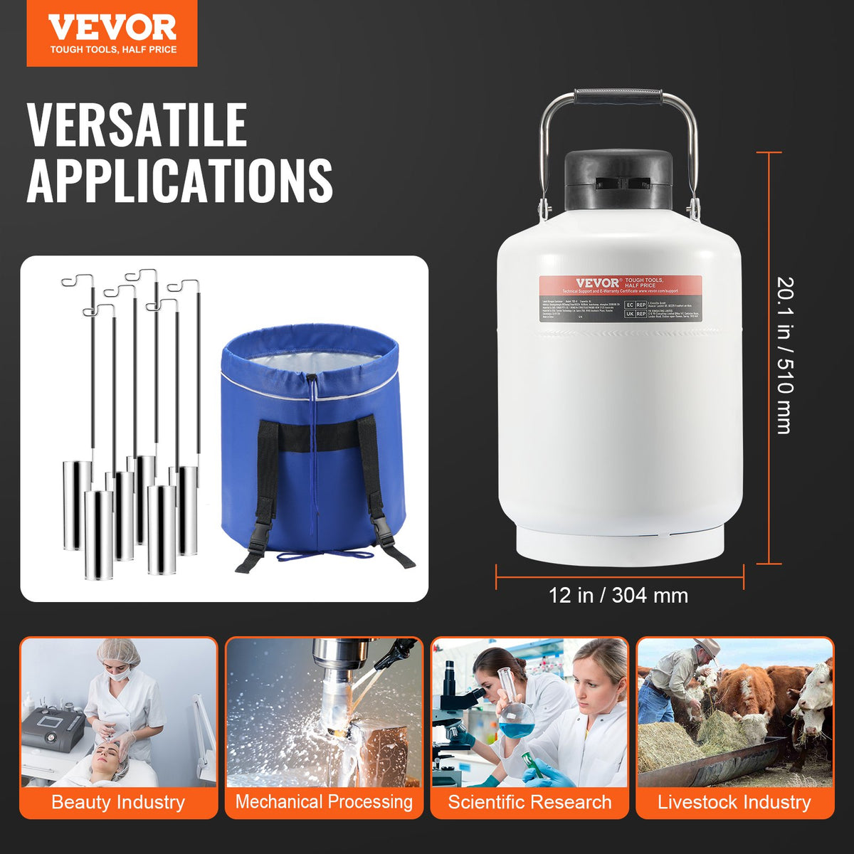 VEVOR Liquid Nitrogen Tank, 6 L Aluminum Alloy Liquid Nitrogen Container, LN2 Tank Dewar with 6 Canisters and Carry Bag with Straps, Cryogenic Tank for Beauty Industry, Semen Preservation, Scientific - CZXYDG6L0000TE0TXV0 - view 8