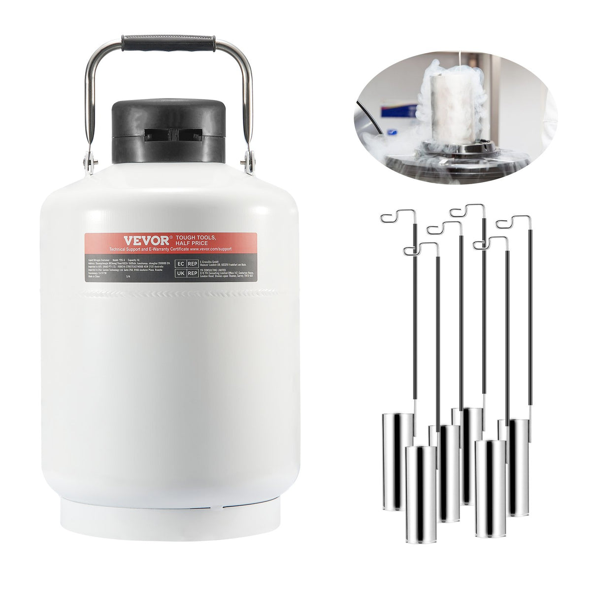 VEVOR Liquid Nitrogen Tank, 6 L Aluminum Alloy Liquid Nitrogen Container, LN2 Tank Dewar with 6 Canisters and Carry Bag with Straps, Cryogenic Tank for Beauty Industry, Semen Preservation, Scientific - CZXYDG6L0000TE0TXV0 - view 10