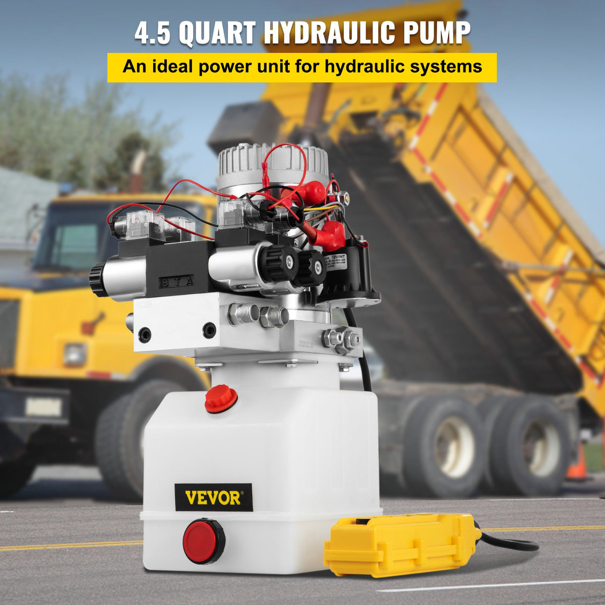 VEVOR Hydraulic Pump Double Acting Hydraulic Power Unit Double Solenoid Hydraulic Power Pack 12V DC Hydraulic Power Pump with 4.5Liter Reservoir for Dump Trailer Car Lifting - CZYYB4.5LZZ004234V0 - view 2