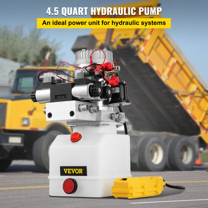 VEVOR Hydraulic Pump Double Acting Hydraulic Power Unit Double Solenoid Hydraulic Power Pack 12V DC Hydraulic Power Pump with 4.5Liter Reservoir for Dump Trailer Car Lifting - CZYYB4.5LZZ004234V0 - view 2