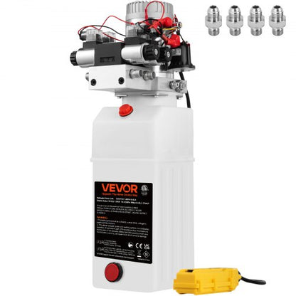 VEVOR Hydraulic Pump, 8 Quart/2 Gal Double Acting Dump Trailer Pump DC 12V, 3200 PSI Max Relief Pressure, Electric Hydraulic Power Unit for Dump Trailer Car Lifting (with 4pcs SAE #6 Connectors) - CZYYB8LZZ00423501V0 - view 1