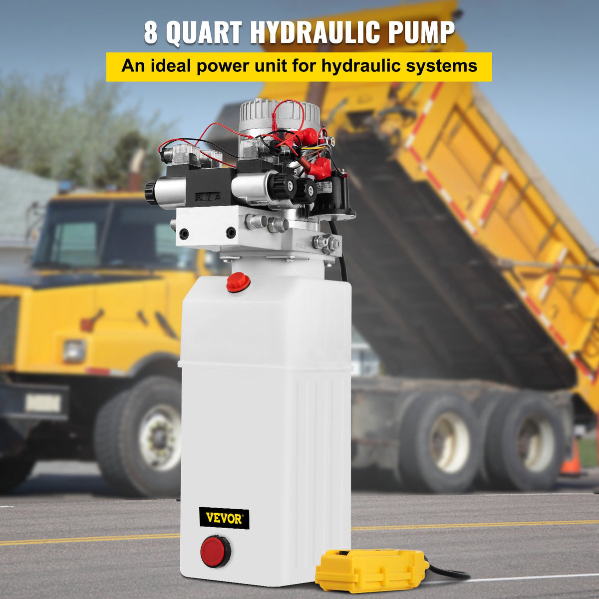 VEVOR Hydraulic Pump, 8 Quart/2 Gal Double Acting Dump Trailer Pump DC 12V, 3200 PSI Max Relief Pressure, Electric Hydraulic Power Unit for Dump Trailer Car Lifting (with 4pcs SAE #6 Connectors) - CZYYB8LZZ00423501V0 - view 2