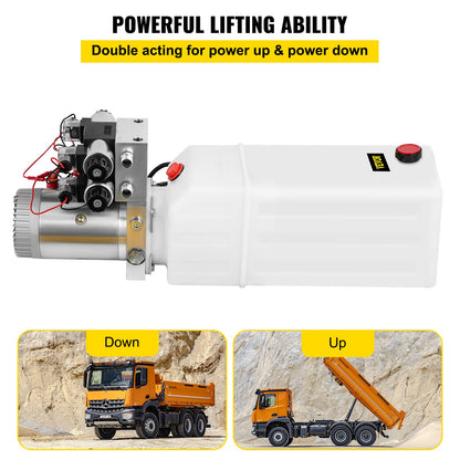VEVOR Hydraulic Pump, 8 Quart/2 Gal Double Acting Dump Trailer Pump DC 12V, 3200 PSI Max Relief Pressure, Electric Hydraulic Power Unit for Dump Trailer Car Lifting (with 4pcs SAE #6 Connectors) - CZYYB8LZZ00423501V0 - view 3