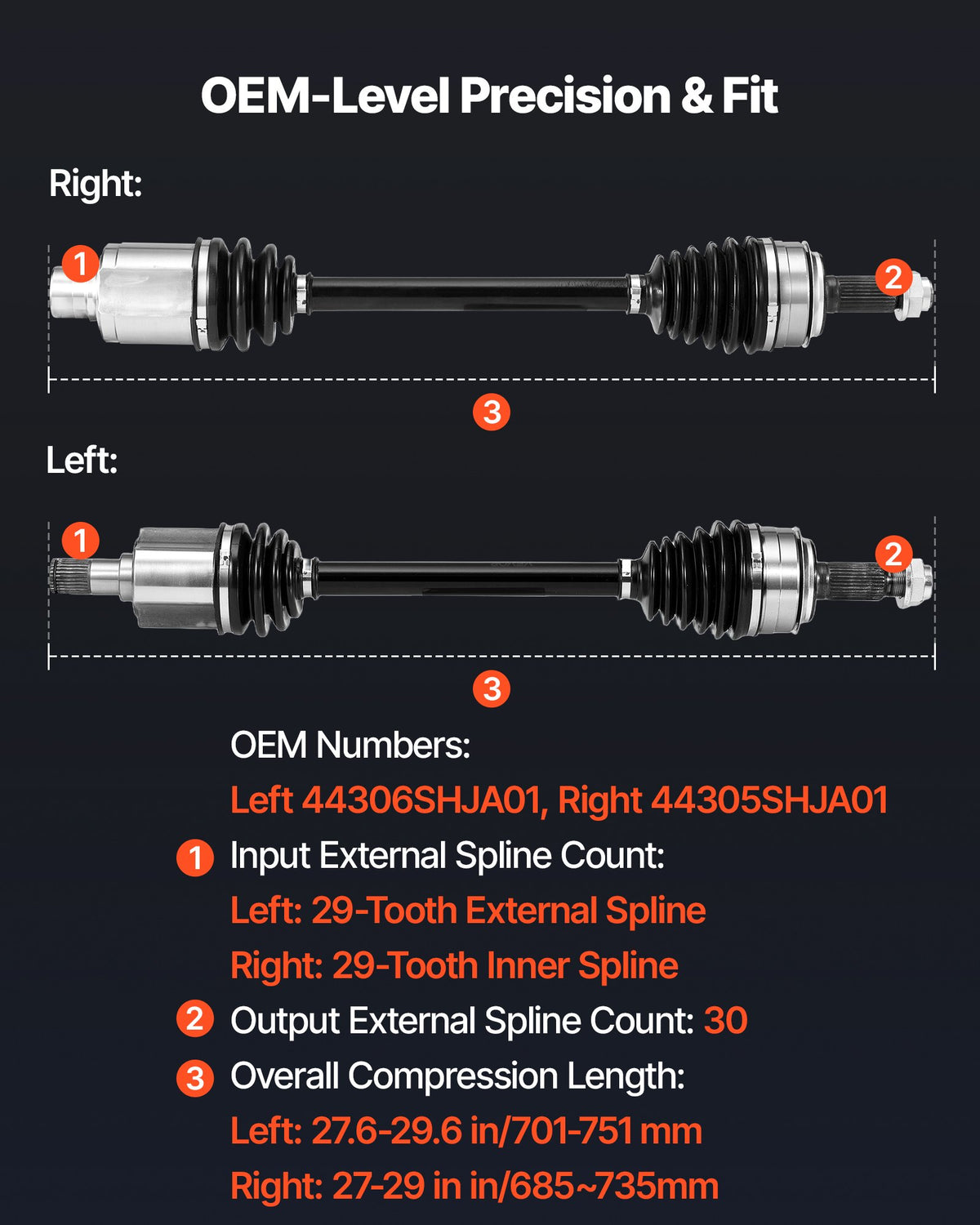 VEVOR CV Axle Shaft Assembly, 2 Pieces Front Left & Right (Driver and Passenger Side), Automotive Replacement CV Joint Axles Pair Compatible with 2005-2006 Honda Odyssey, Alloy Steel & Carbon Steel - CZZCTZZH2GSM15453001V0 - view 4