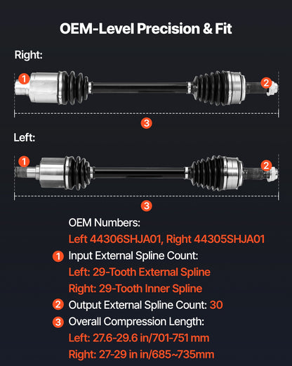 VEVOR CV Axle Shaft Assembly, 2 Pieces Front Left & Right (Driver and Passenger Side), Automotive Replacement CV Joint Axles Pair Compatible with 2005-2006 Honda Odyssey, Alloy Steel & Carbon Steel - CZZCTZZH2GSM15453001V0 - view 4