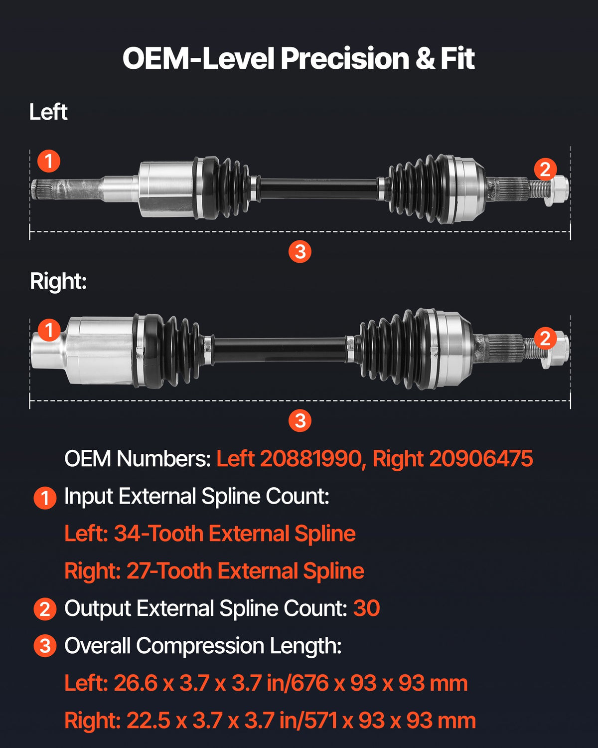 VEVOR CV Axle Shaft Assembly, 2 Pieces Front Left & Right (Driver and Passenger Side), Automotive Replacement Joint Axles Pair Compatible with 2010-2017 Chevrolet Equinox, Alloy Steel & Carbon Steel - CZZCTZZH2GSM87ONR001V0 - view 4