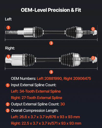 VEVOR CV Axle Shaft Assembly, 2 Pieces Front Left & Right (Driver and Passenger Side), Automotive Replacement Joint Axles Pair Compatible with 2010-2017 Chevrolet Equinox, Alloy Steel & Carbon Steel - CZZCTZZH2GSM87ONR001V0 - view 4