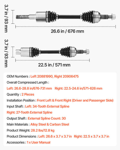 VEVOR CV Axle Shaft Assembly, 2 Pieces Front Left & Right (Driver and Passenger Side), Automotive Replacement Joint Axles Pair Compatible with 2010-2017 Chevrolet Equinox, Alloy Steel & Carbon Steel - CZZCTZZH2GSM87ONR001V0 - view 8