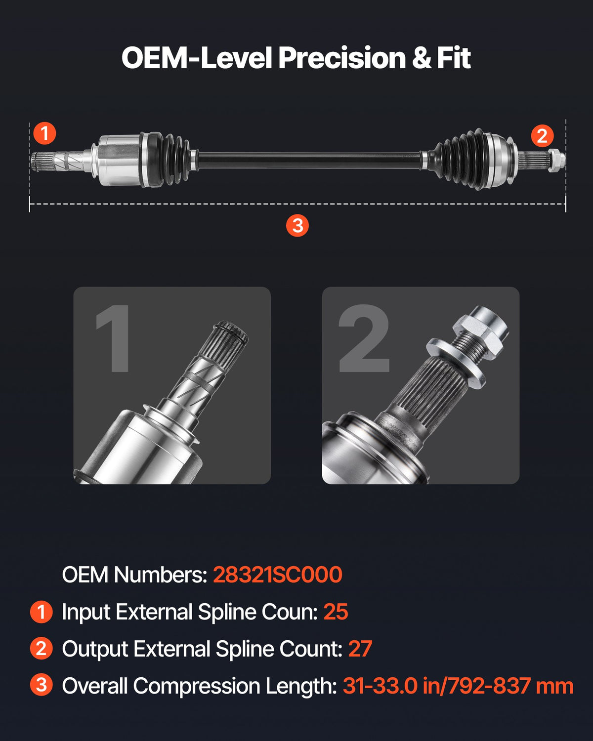 VEVOR CV Axle Shaft Assembly, 2 Pieces Front Left & Right (Driver and Passenger Side), Automotive Replacement CV Joint Axles Pair Compatible with 2009-2013 Forester, Alloy Steel & Carbon Steel - CZZCTZZH2GSMAGEWS001V0 - view 4