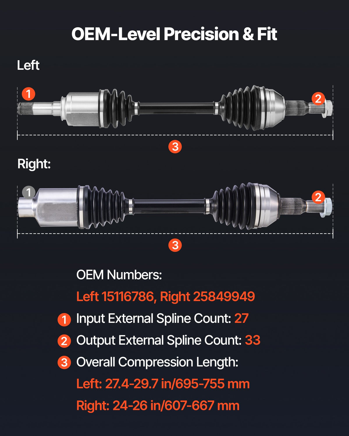 VEVOR CV Axle Shaft Assembly, 2 Pieces Front Left & Right (Driver and Passenger Side), Automotive Replacement Joint Axles Pair Compatible with 2009-2017 Chevrolet Traverse, Alloy Steel & Carbon Steel - CZZCTZZH2GSMBUGR1001V0 - view 4