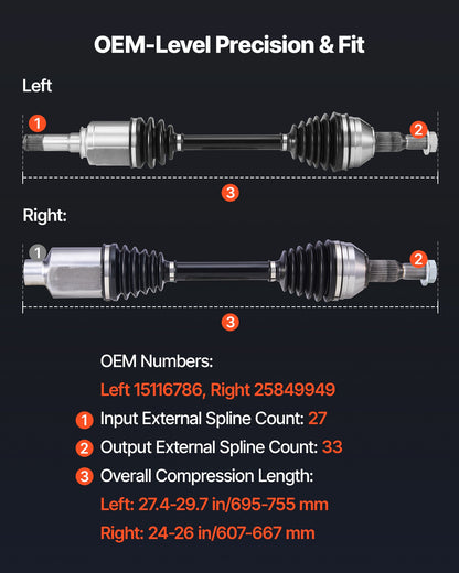 VEVOR CV Axle Shaft Assembly, 2 Pieces Front Left & Right (Driver and Passenger Side), Automotive Replacement Joint Axles Pair Compatible with 2009-2017 Chevrolet Traverse, Alloy Steel & Carbon Steel - CZZCTZZH2GSMBUGR1001V0 - view 4