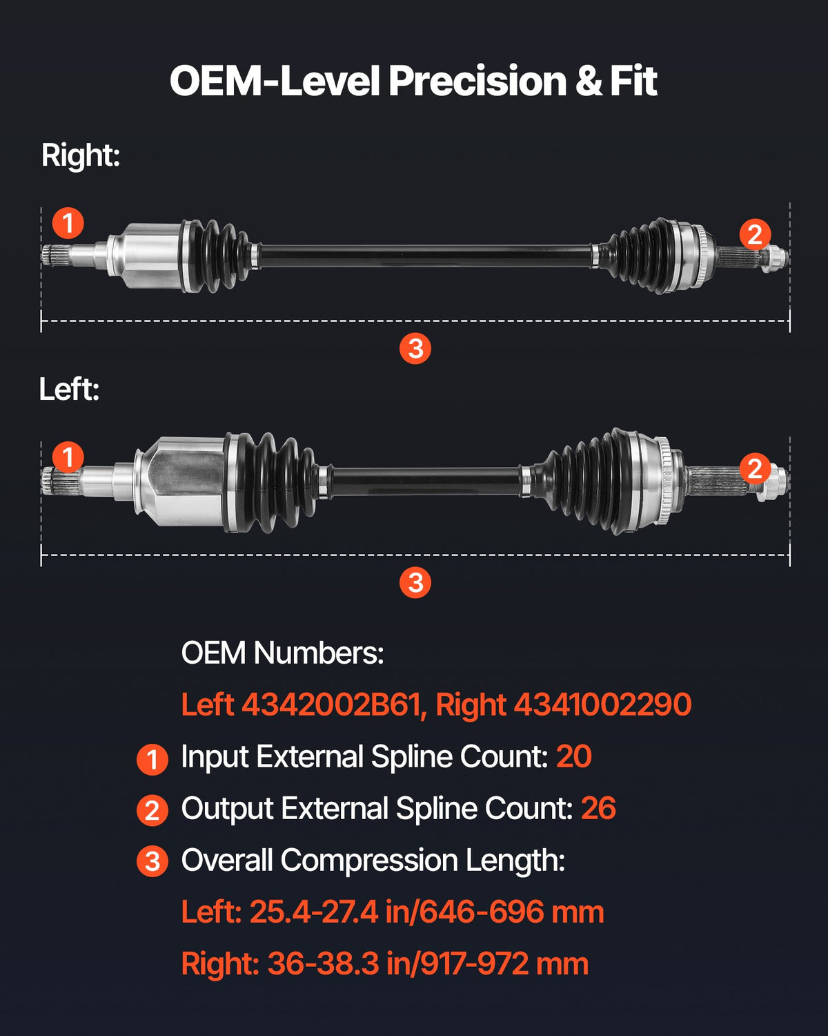 VEVOR CV Axle Shaft Assembly, 2 Pieces Front Left & Right (Driver and Passenger Side), Automotive Replacement CV Joint Axles Pair Compatible with 2009-2018 Toyota Corolla, Alloy Steel & Carbon Steel - CZZCTZZH2GSMME8OK001V0 - view 4