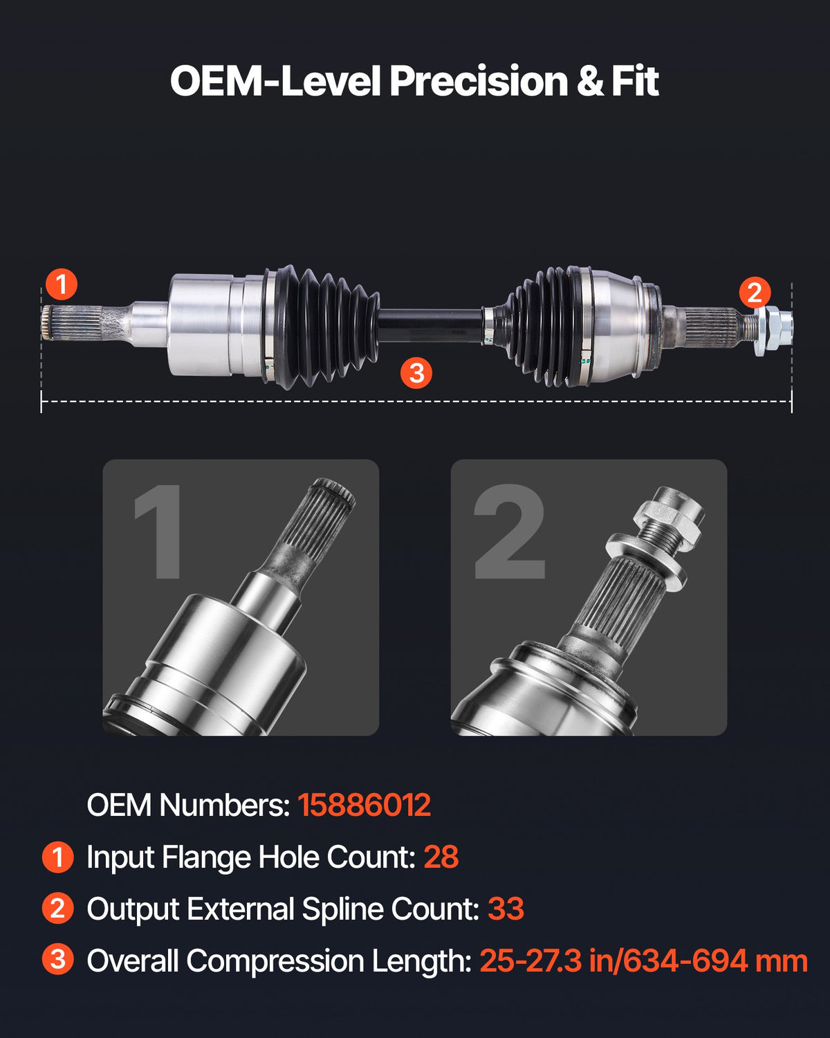 VEVOR CV Axle Shaft Assembly, 2 Pieces Front Left & Right Side (Driver and Passenger Side), Automotive Replacement CV Joint Axles Pair Compatible with 2006-2010 Hummer H3, Alloy Steel & Carbon Steel - CZZCTZZH2GSMSOE4U001V0 - view 4