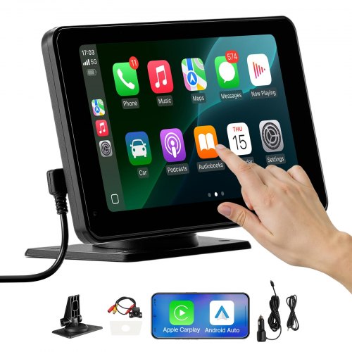 VEVOR Wireless Car Stereo, 7-Inch HD Portable Radio Touch Screen Compatible with Apple CarPlay & Android Auto, CarPlay Screen with Backup Camera, Voice Control, Mirror Link, Bluetooth, GPS Navigation - CZZKP7INCHBDV1Y7K001V9 - view 2
