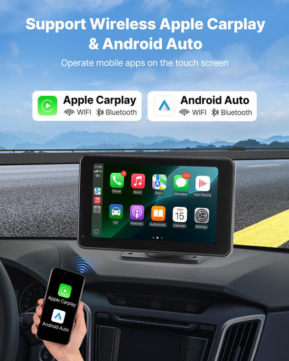 VEVOR Wireless Car Stereo, 7-Inch HD Portable Radio Touch Screen Compatible with Apple CarPlay & Android Auto, CarPlay Screen with Backup Camera, Voice Control, Mirror Link, Bluetooth, GPS Navigation - CZZKP7INCHBDV1Y7K001V9 - view 3