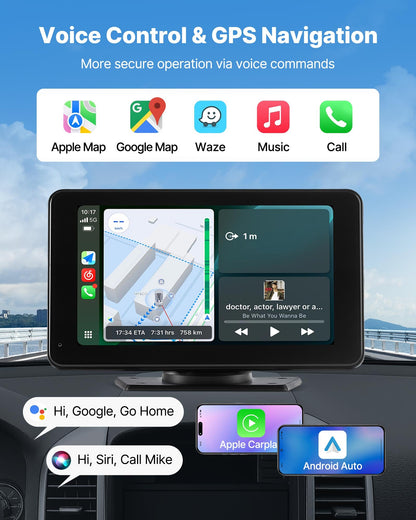 VEVOR Wireless Car Stereo, 7-Inch HD Portable Radio Touch Screen Compatible with Apple CarPlay & Android Auto, CarPlay Screen with Backup Camera, Voice Control, Mirror Link, Bluetooth, GPS Navigation - CZZKP7INCHBDV1Y7K001V9 - view 4