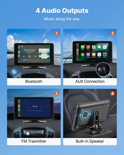 VEVOR Wireless Car Stereo, 7-Inch HD Portable Radio Touch Screen Compatible with Apple CarPlay & Android Auto, CarPlay Screen with Backup Camera, Voice Control, Mirror Link, Bluetooth, GPS Navigation - CZZKP7INCHBDV1Y7K001V9 - view 6