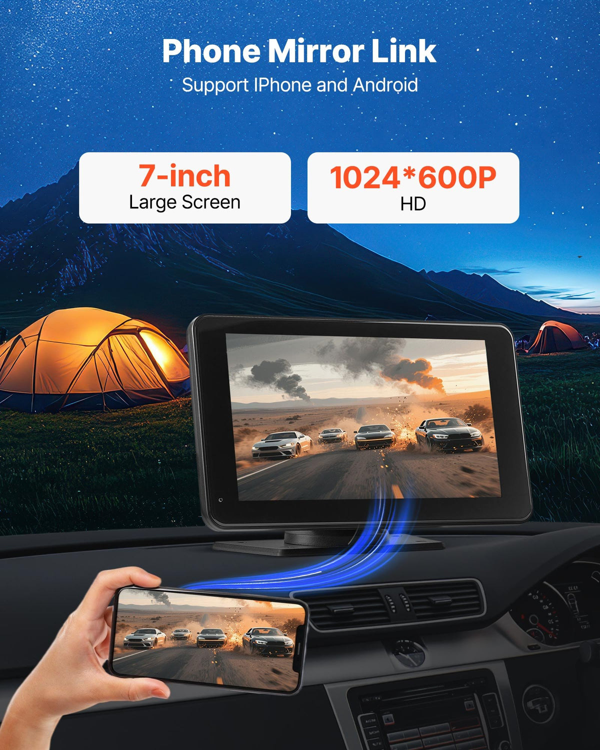 VEVOR Wireless Car Stereo, 7-Inch HD Portable Radio Touch Screen Compatible with Apple CarPlay & Android Auto, CarPlay Screen with Backup Camera, Voice Control, Mirror Link, Bluetooth, GPS Navigation - CZZKP7INCHBDV1Y7K001V9 - view 7