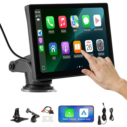 VEVOR Wireless Car Stereo, 9-Inch HD Portable Radio Touch Screen Compatible with Apple CarPlay & Android Auto, CarPlay Screen with Backup Camera, Voice Control, Mirror Link, Bluetooth, GPS Navigation - CZZKP9INCHBD3G8EV001V9 - view 1