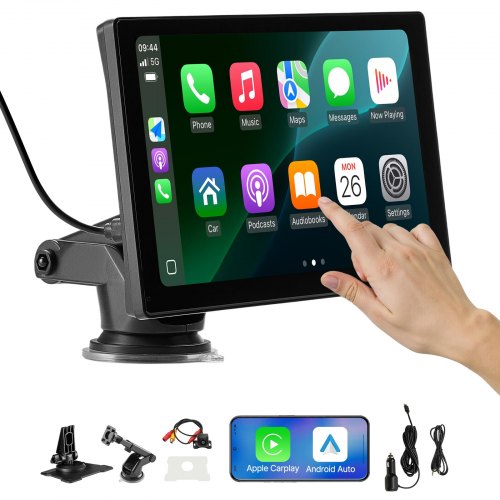 VEVOR Wireless Car Stereo, 9-Inch HD Portable Radio Touch Screen Compatible with Apple CarPlay & Android Auto, CarPlay Screen with Backup Camera, Voice Control, Mirror Link, Bluetooth, GPS Navigation - CZZKP9INCHBD3G8EV001V9 - view 2