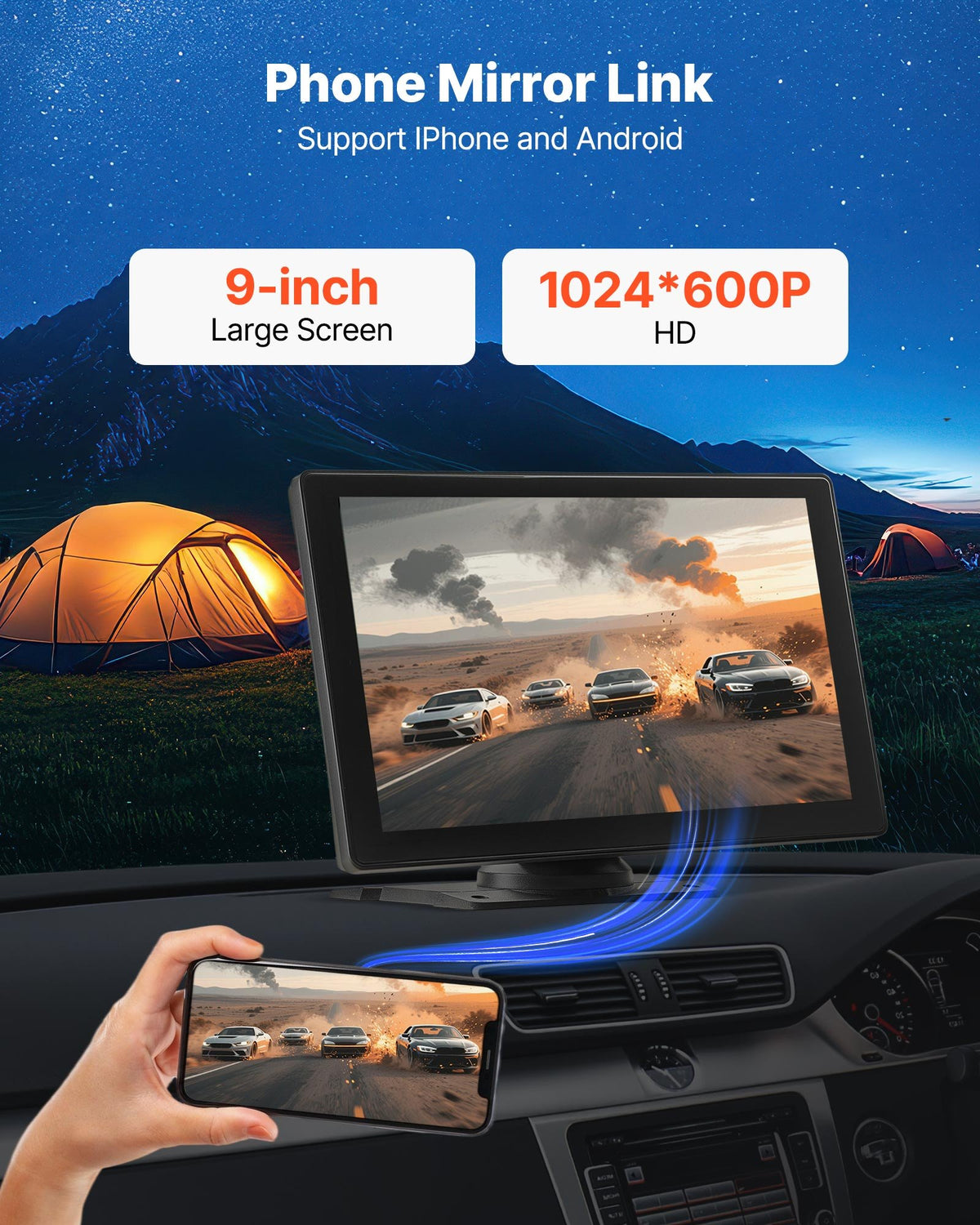 VEVOR Wireless Car Stereo, 9-Inch HD Portable Radio Touch Screen Compatible with Apple CarPlay & Android Auto, CarPlay Screen with Backup Camera, Voice Control, Mirror Link, Bluetooth, GPS Navigation - CZZKP9INCHBD3G8EV001V9 - view 7