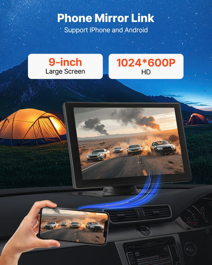 VEVOR Wireless Car Stereo, 9-Inch HD Portable Radio Touch Screen Compatible with Apple CarPlay & Android Auto, CarPlay Screen with Backup Camera, Voice Control, Mirror Link, Bluetooth, GPS Navigation - CZZKP9INCHBD3G8EV001V9 - view 7