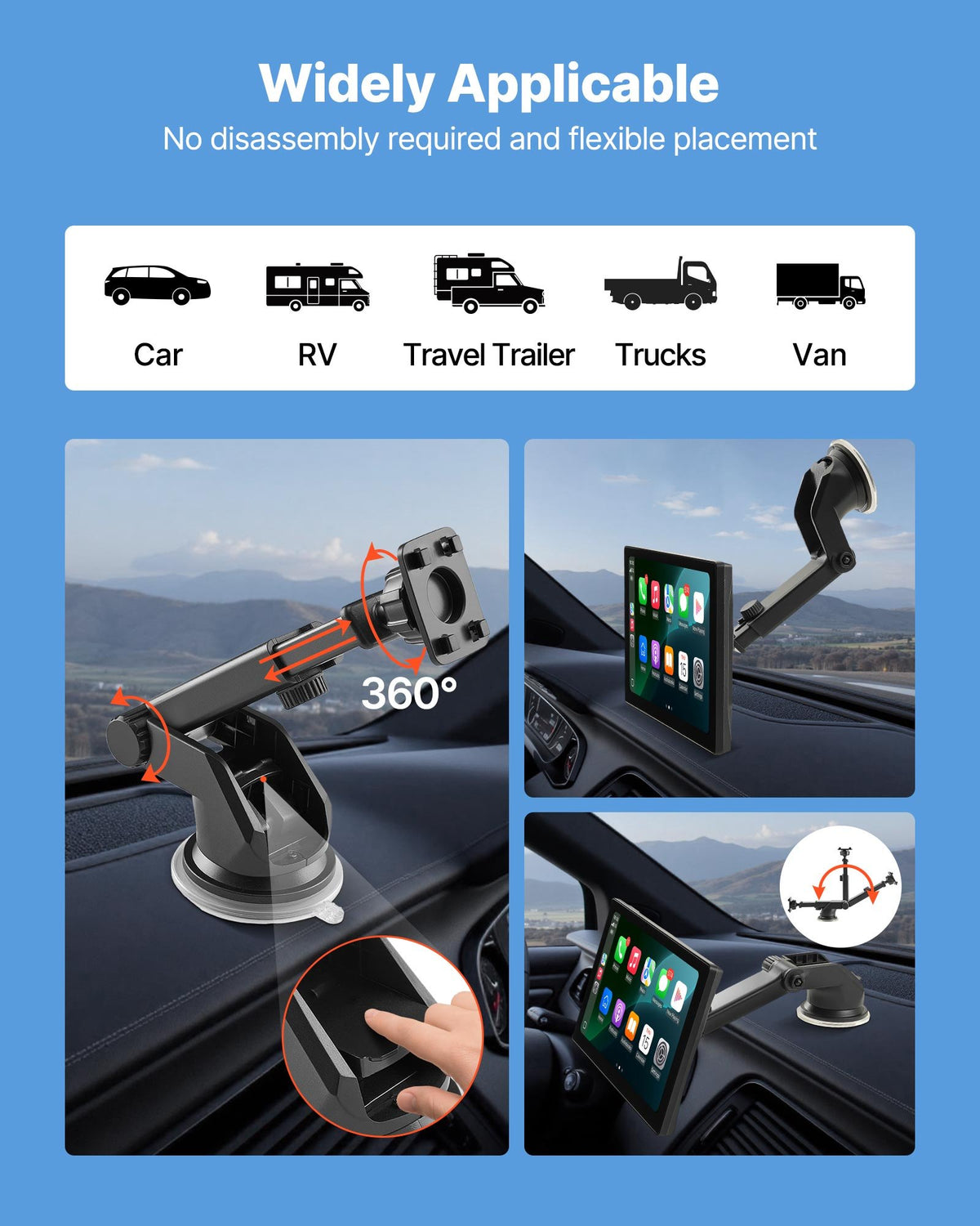 VEVOR Wireless Car Stereo, 9-Inch HD Portable Radio Touch Screen Compatible with Apple CarPlay & Android Auto, CarPlay Screen with Backup Camera, Voice Control, Mirror Link, Bluetooth, GPS Navigation - CZZKP9INCHBD3G8EV001V9 - view 8