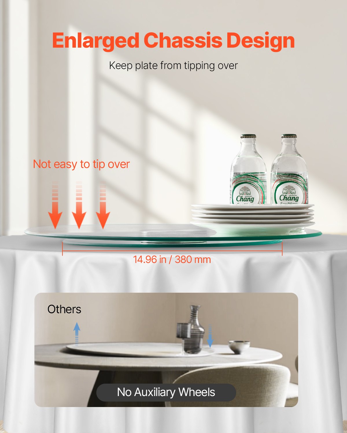 VEVOR 20 in Glass Lazy Susan Turntable, 360° Rotation Round Clear Tabletop Rotating Tray, Tempered Glass Dining Table Centerpiece, Smooth and Silent Spin, for Family Gatherings, Banquets & Weddings - CZZP20YCBLTMRHEZ7V0 - view 6