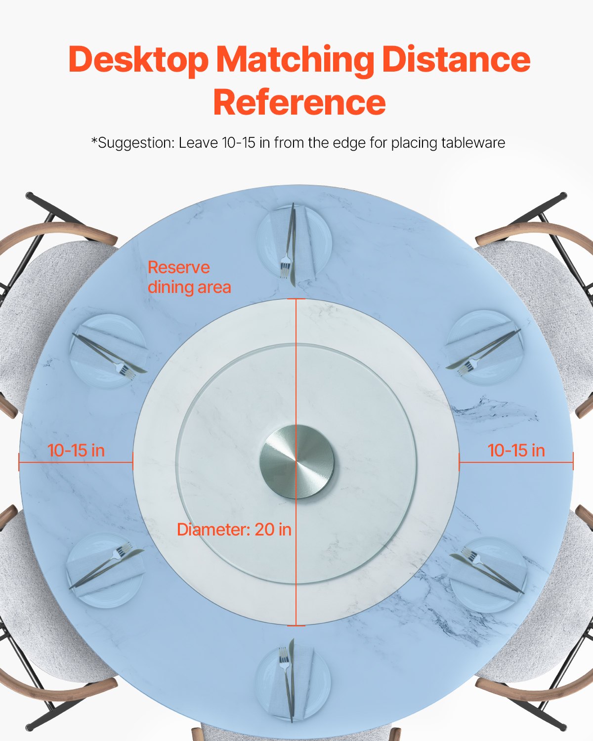 VEVOR 20 in Glass Lazy Susan Turntable, 360° Rotation Round Clear Tabletop Rotating Tray, Tempered Glass Dining Table Centerpiece, Smooth and Silent Spin, for Family Gatherings, Banquets & Weddings - CZZP20YCBLTMRHEZ7V0 - view 7