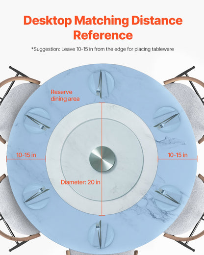 VEVOR 20 in Glass Lazy Susan Turntable, 360° Rotation Round Clear Tabletop Rotating Tray, Tempered Glass Dining Table Centerpiece, Smooth and Silent Spin, for Family Gatherings, Banquets & Weddings - CZZP20YCBLTMRHEZ7V0 - view 7