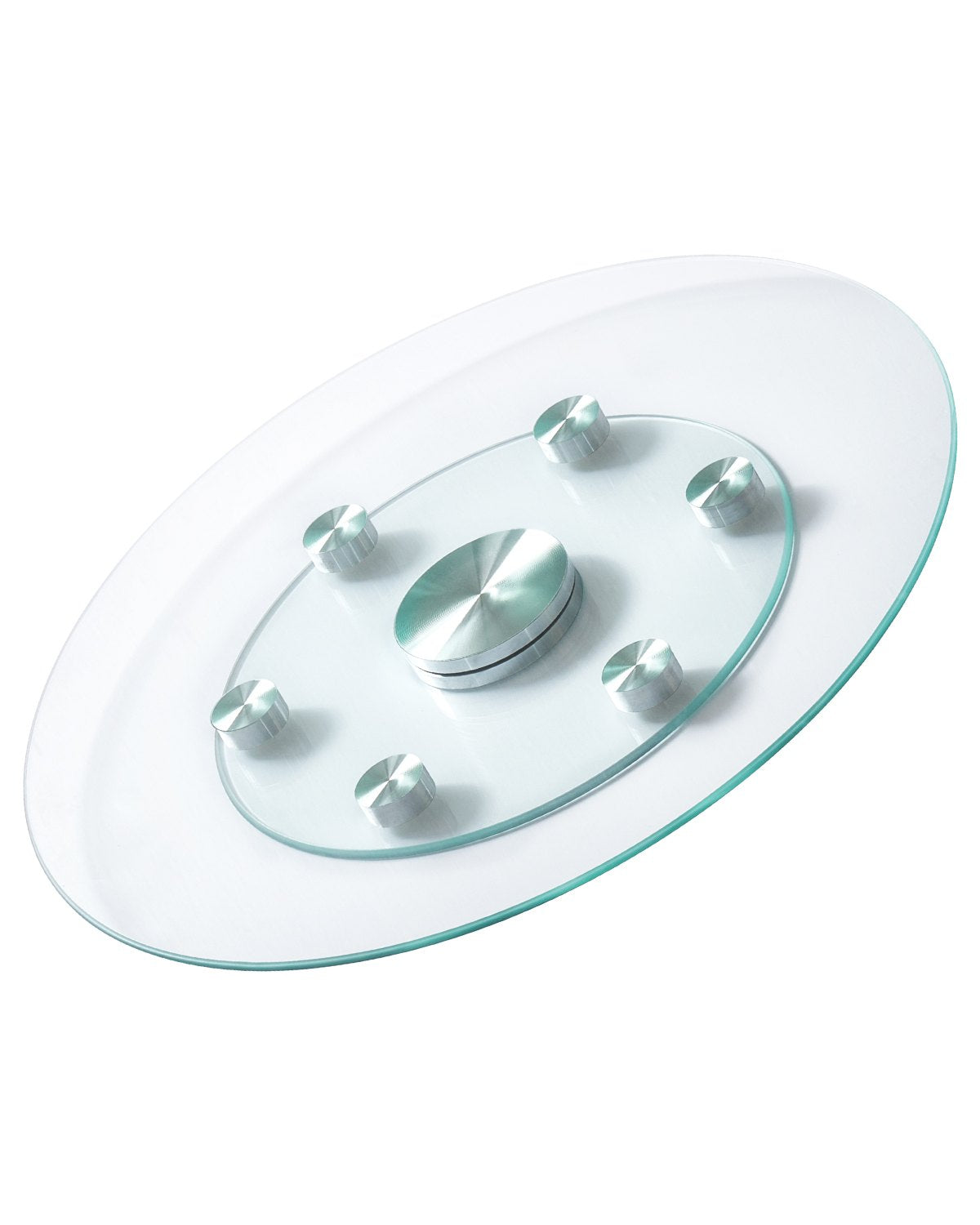 VEVOR 24 in Glass Lazy Susan Turntable, Tempered Glass Dining Table Centerpiece with 6 Rotating Wheels, 360° Smooth and Silent Spin Tabletop Rotating Tray, for Family Gatherings, Banquets & Weddings - CZZP24YCBLTM6C96AV0 - view 1