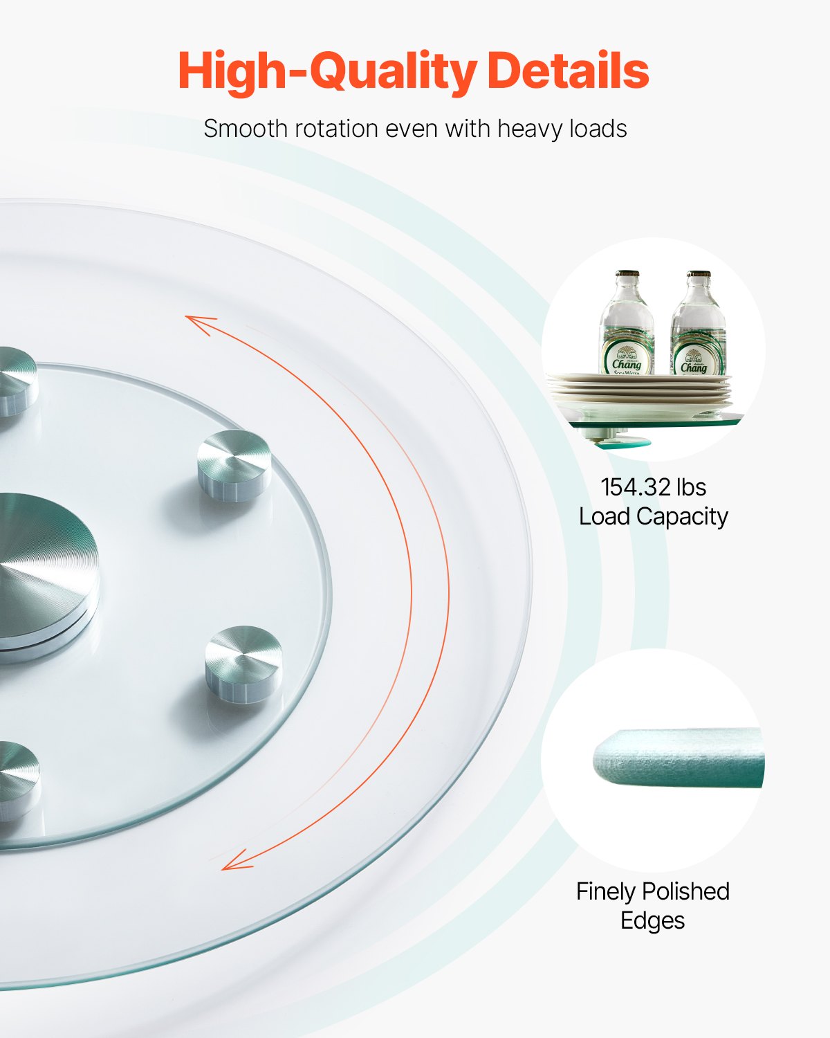 VEVOR 24 in Glass Lazy Susan Turntable, Tempered Glass Dining Table Centerpiece with 6 Rotating Wheels, 360° Smooth and Silent Spin Tabletop Rotating Tray, for Family Gatherings, Banquets & Weddings - CZZP24YCBLTM6C96AV0 - view 4