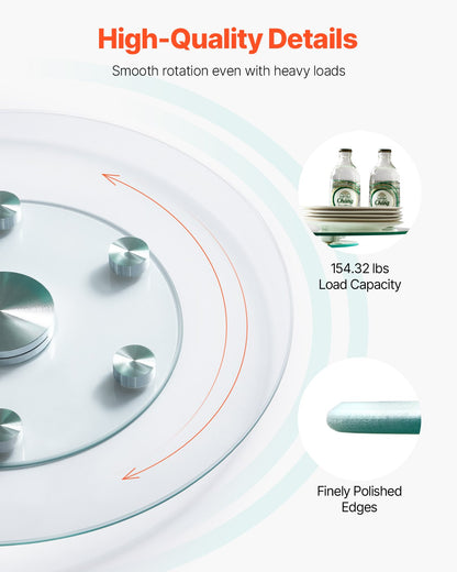 VEVOR 24 in Glass Lazy Susan Turntable, Tempered Glass Dining Table Centerpiece with 6 Rotating Wheels, 360° Smooth and Silent Spin Tabletop Rotating Tray, for Family Gatherings, Banquets & Weddings - CZZP24YCBLTM6C96AV0 - view 4
