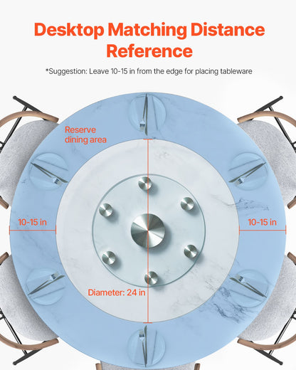 VEVOR 24 in Glass Lazy Susan Turntable, Tempered Glass Dining Table Centerpiece with 6 Rotating Wheels, 360° Smooth and Silent Spin Tabletop Rotating Tray, for Family Gatherings, Banquets & Weddings - CZZP24YCBLTM6C96AV0 - view 7
